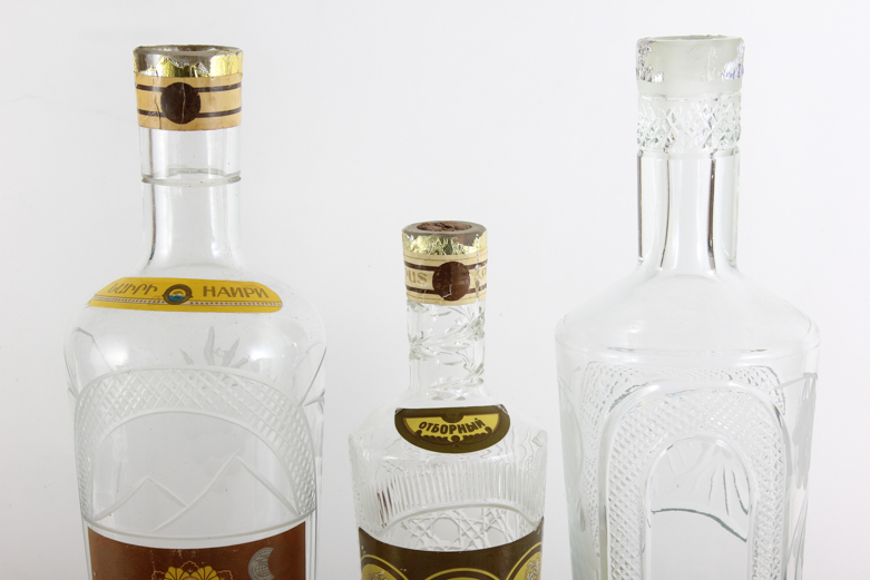 Vintage Cut Glass Russian Liquor  Bottles