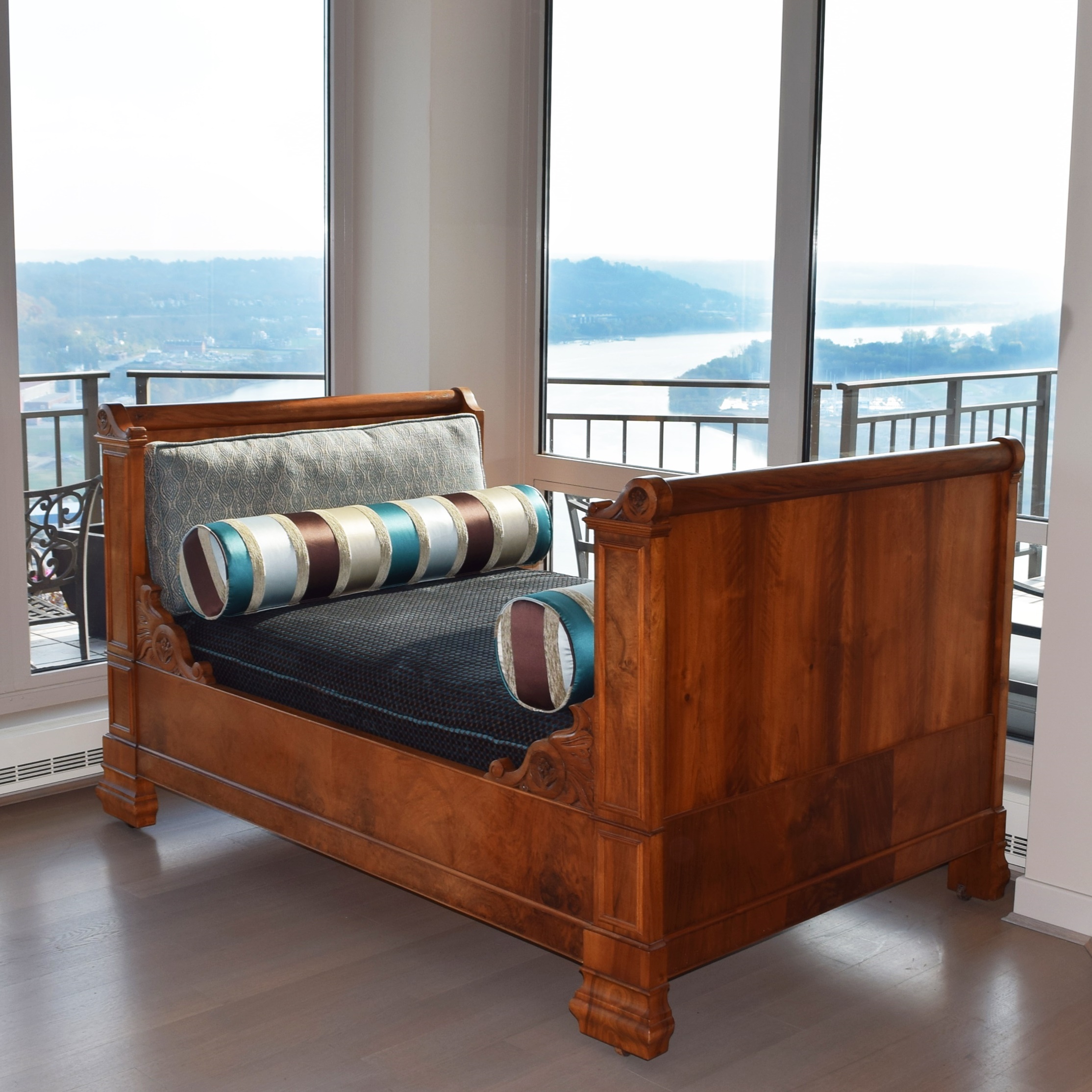 Custom Upholstered 19th Century French Empire Daybed in Walnut