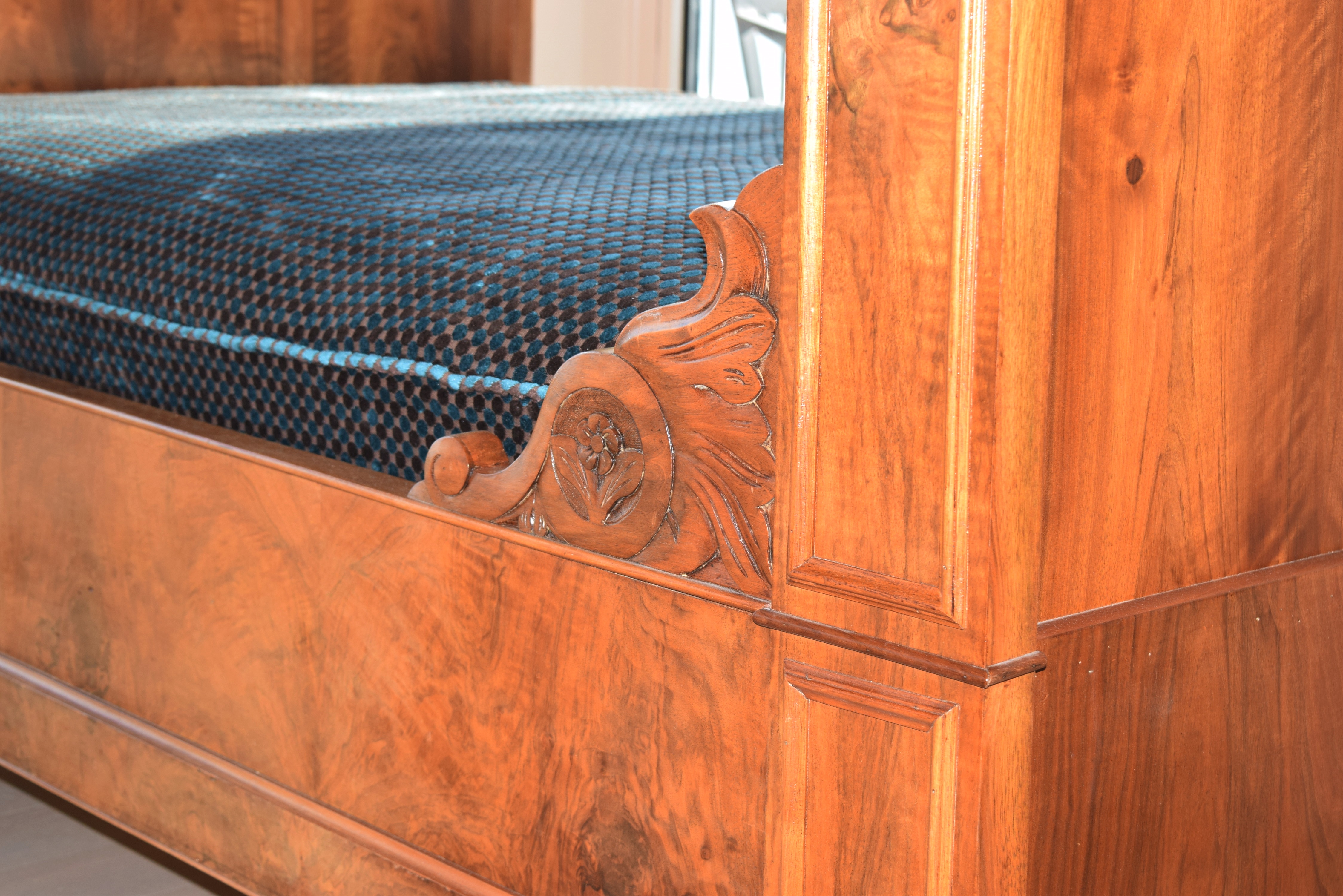 Custom Upholstered 19th Century French Empire Daybed in Walnut