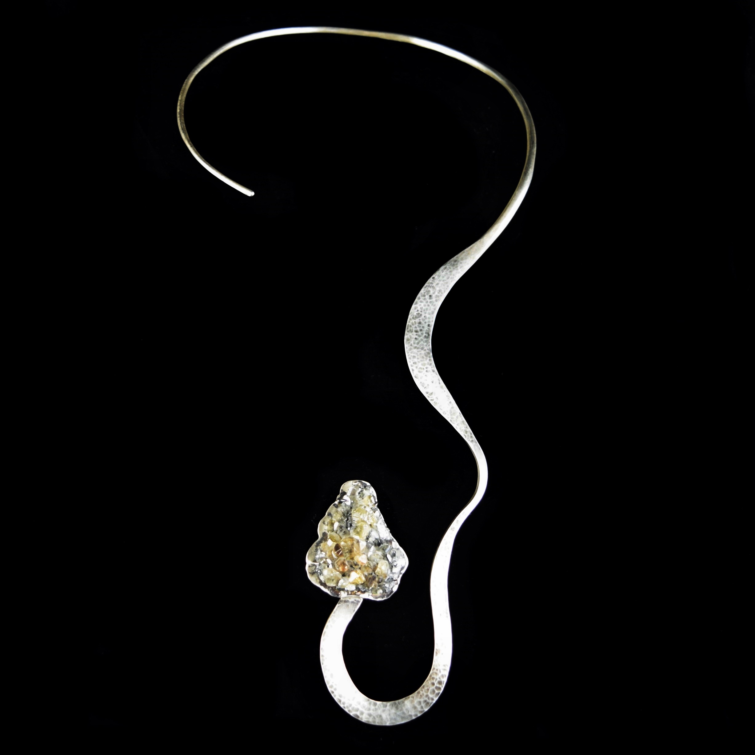 Hand Forged Pamela J. Hackim Sterling Silver and Mineral Snake Neckpiece