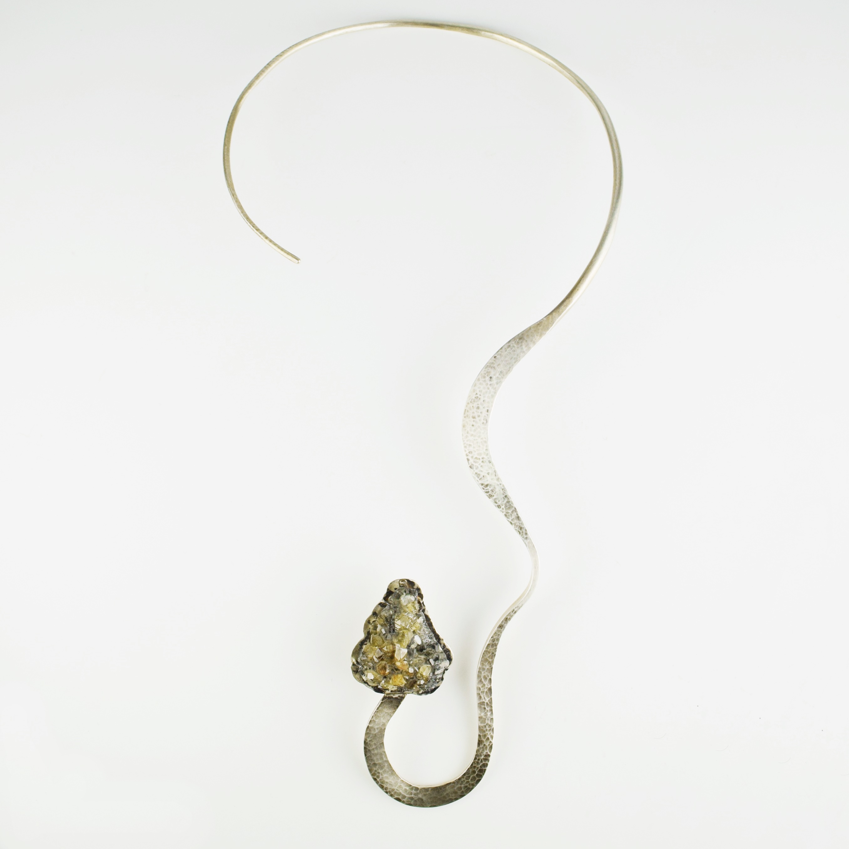 Hand Forged Pamela J. Hackim Sterling Silver and Mineral Snake Neckpiece
