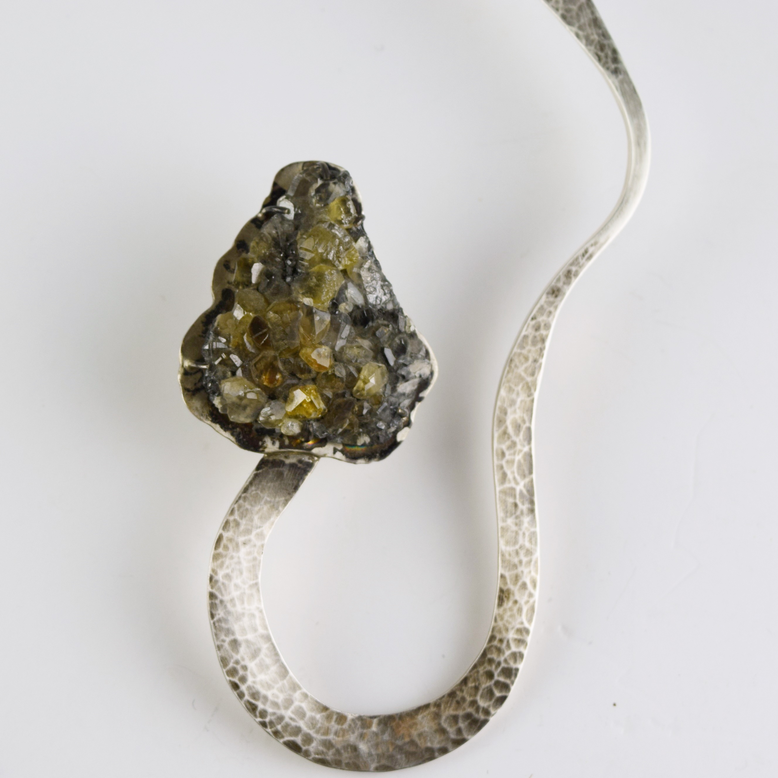 Hand Forged Pamela J. Hackim Sterling Silver and Mineral Snake Neckpiece