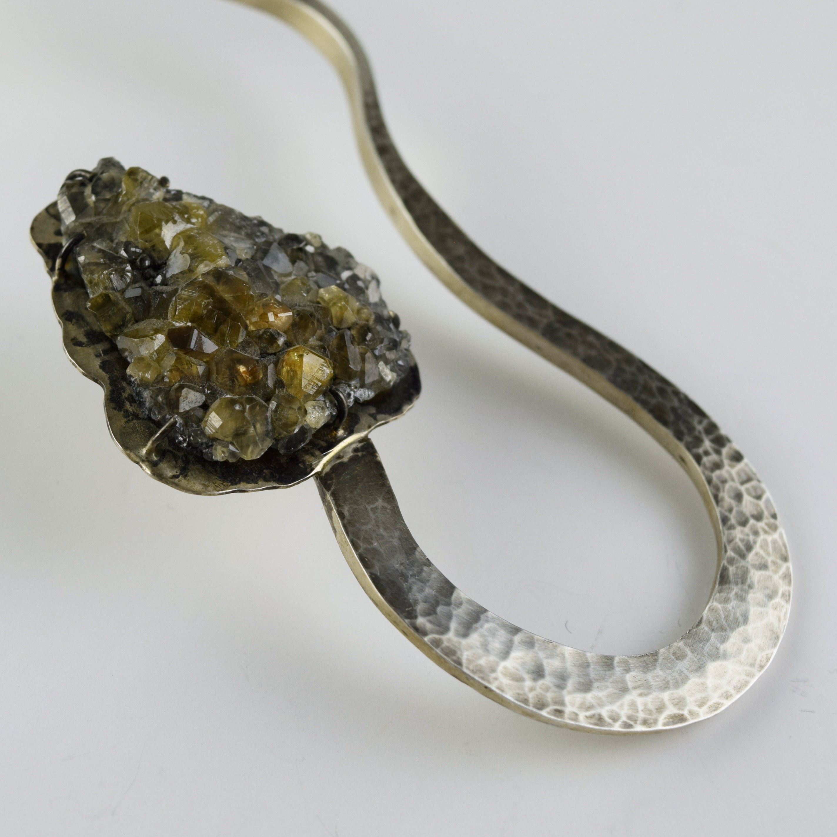 Hand Forged Pamela J. Hackim Sterling Silver and Mineral Snake Neckpiece