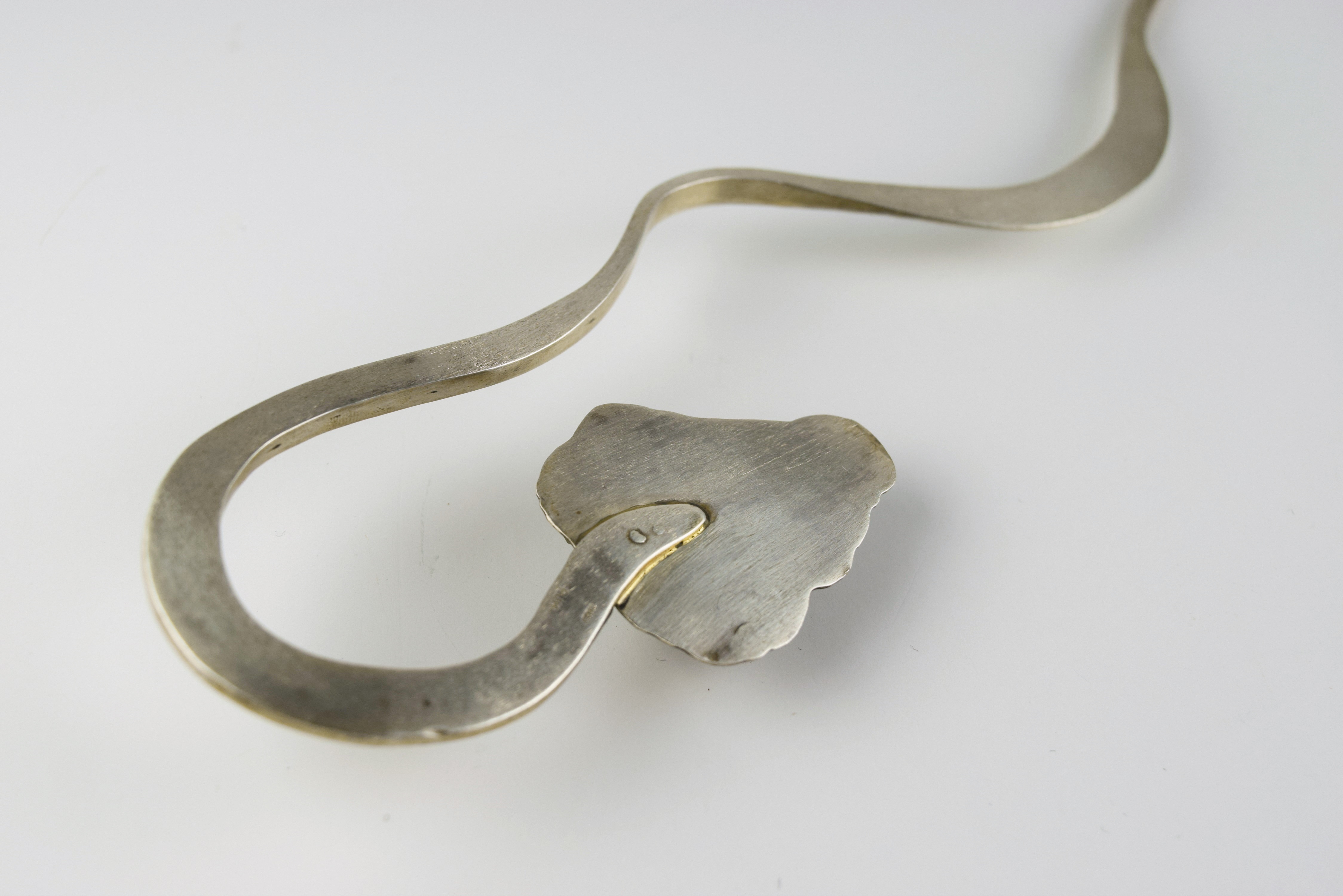 Hand Forged Pamela J. Hackim Sterling Silver and Mineral Snake Neckpiece