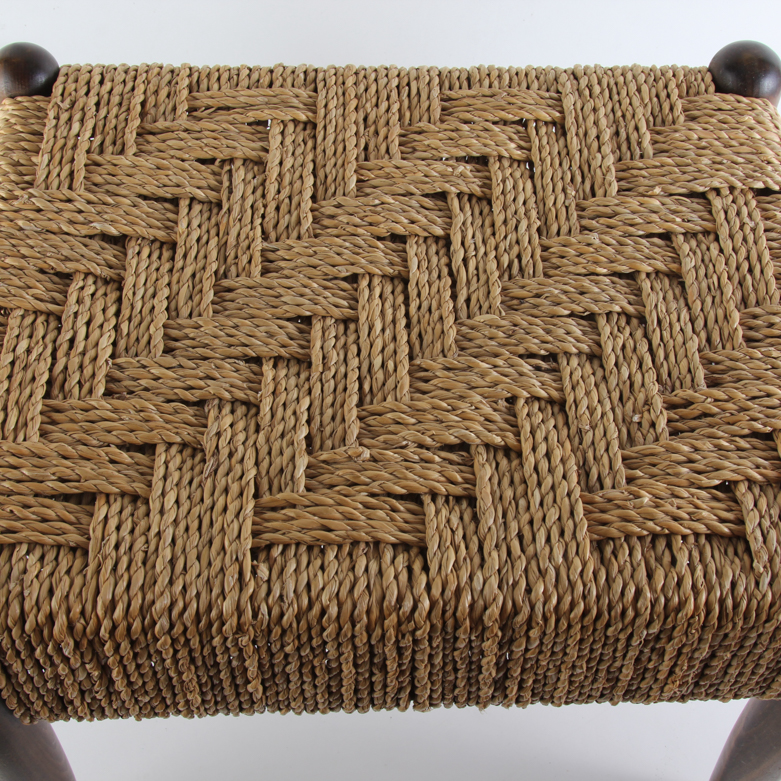 Mid Century Woven Rush Seat Footstool