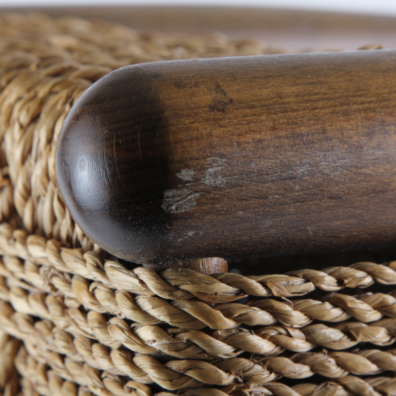 Mid Century Woven Rush Seat Footstool