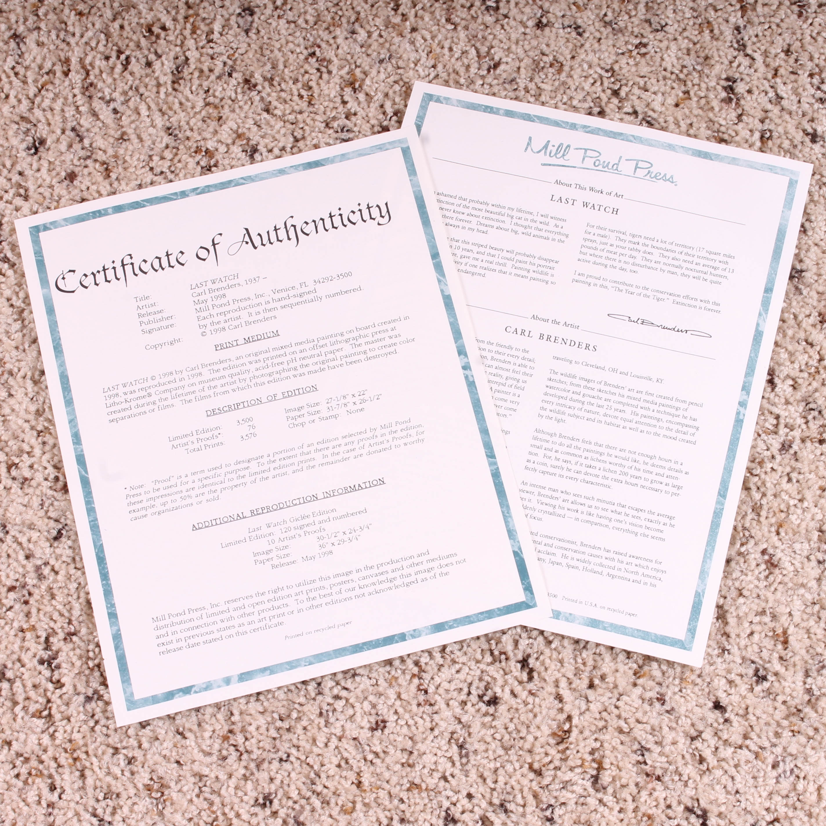 "Last Watch" Offset Lithograph by Carl Brenders