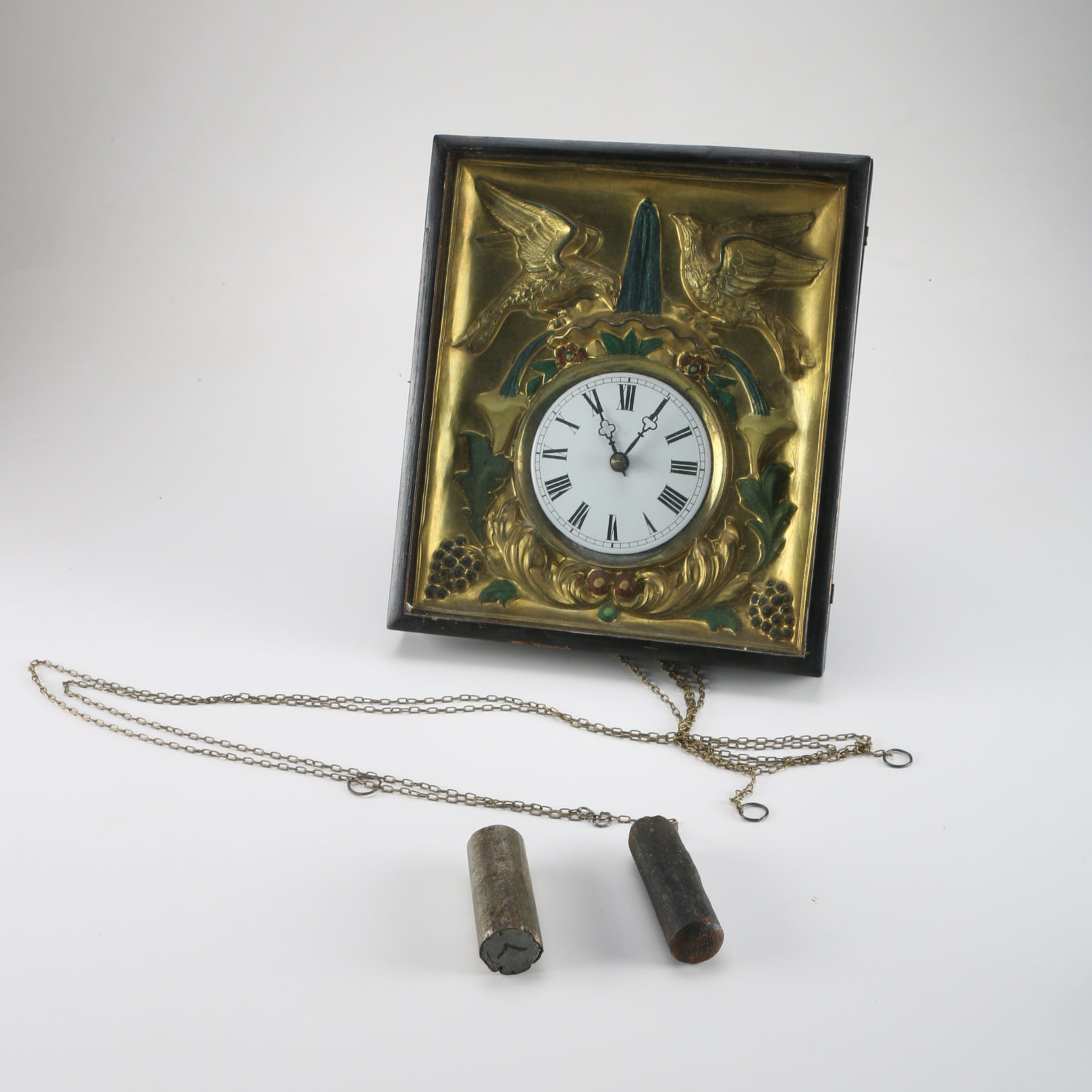 Antique Chased Chain and Weight Wall Clock