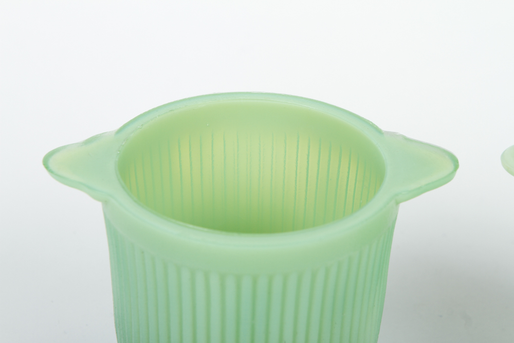 Pair of Vintage Green Milk Glass Ribbed Sugar Bowls