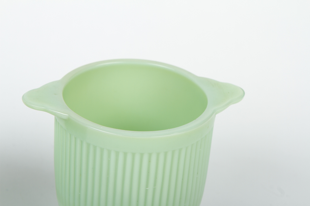 Pair of Vintage Green Milk Glass Ribbed Sugar Bowls