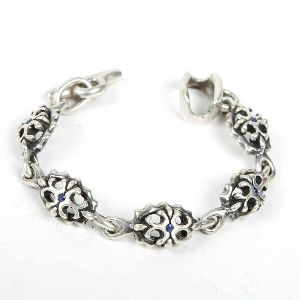 Heavyweight Sterling Silver and Sapphire Bracelet