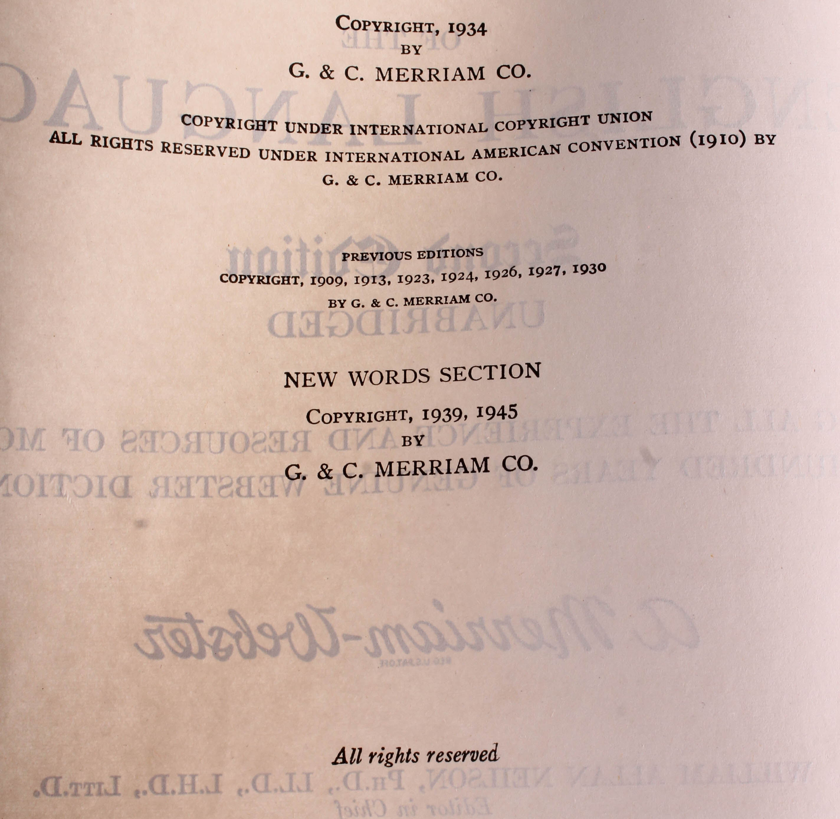 "1934" Websters New International Dictionary by G.& C. Merriam Co.