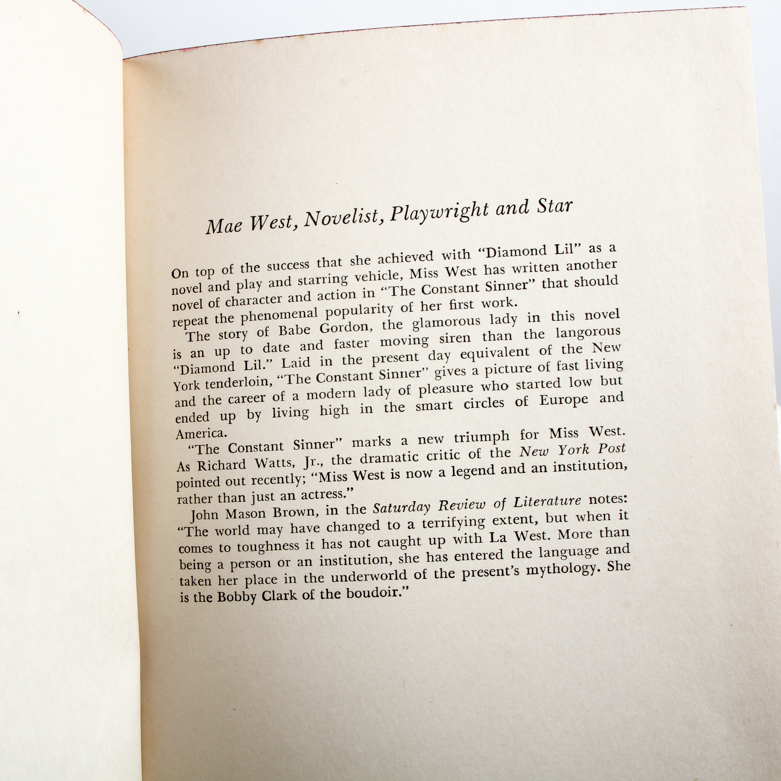 "The Constant Sinner" Signed Mae West Novel