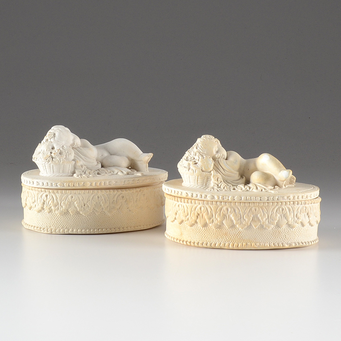 Antique Chalkware Dresser Trinket Boxes
