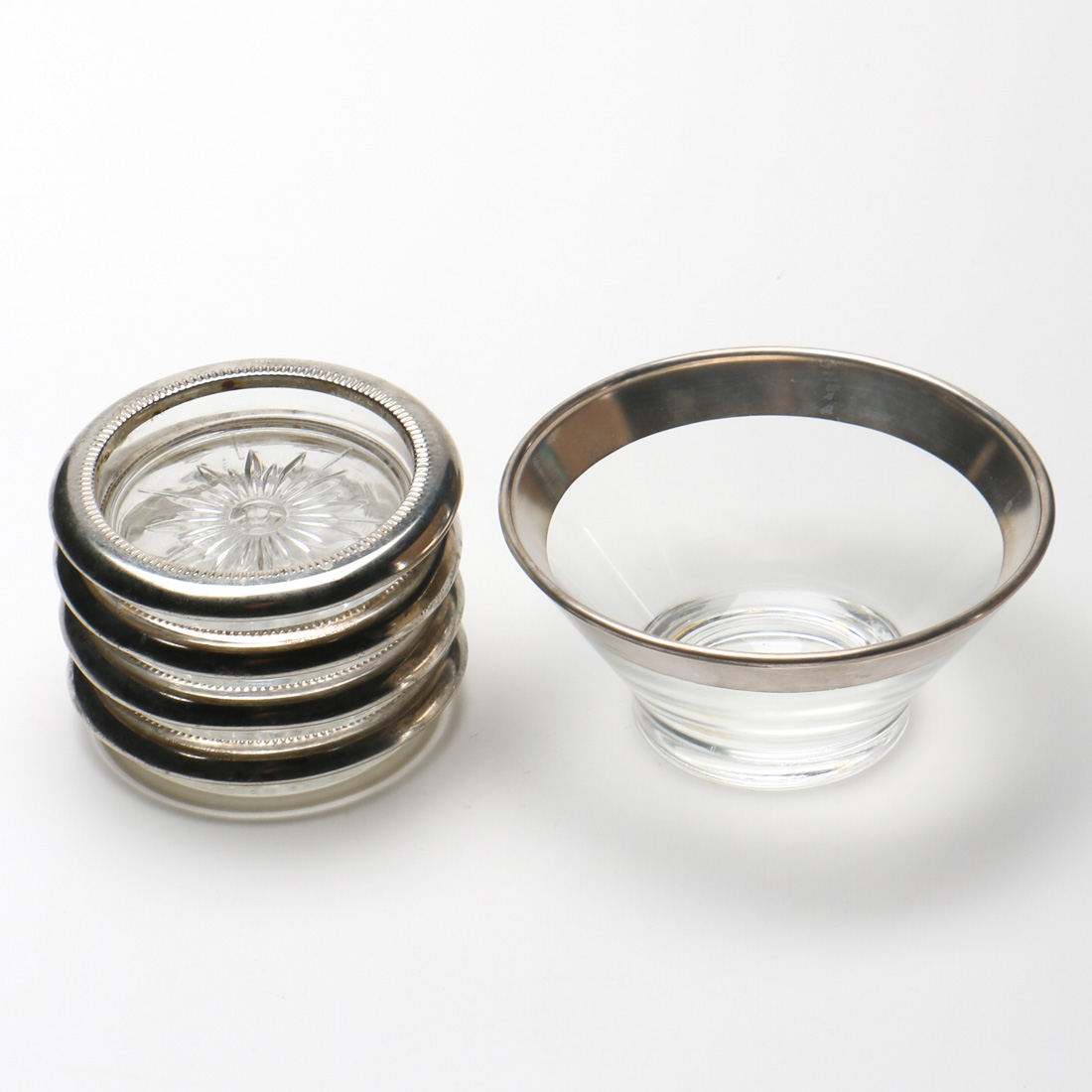 Set of Leonard Glass Coasters and Dorothy Thorpe Style Bowl