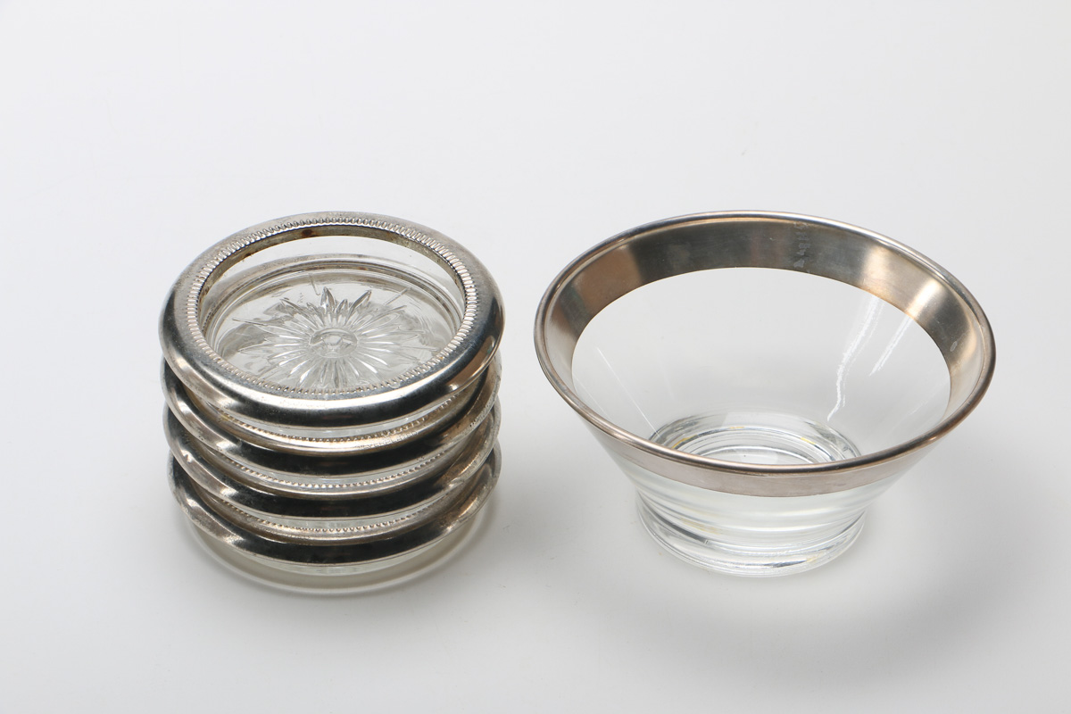 Set of Leonard Glass Coasters and Dorothy Thorpe Style Bowl