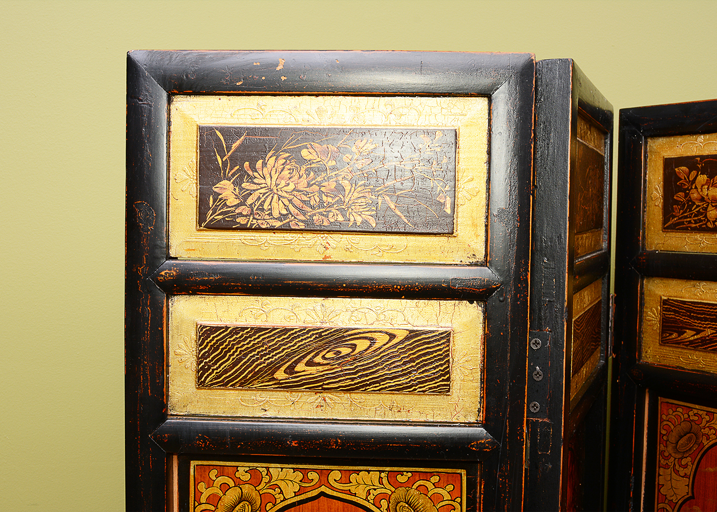 Hand-Painted Japanese Seven-Panel Wooden Screen