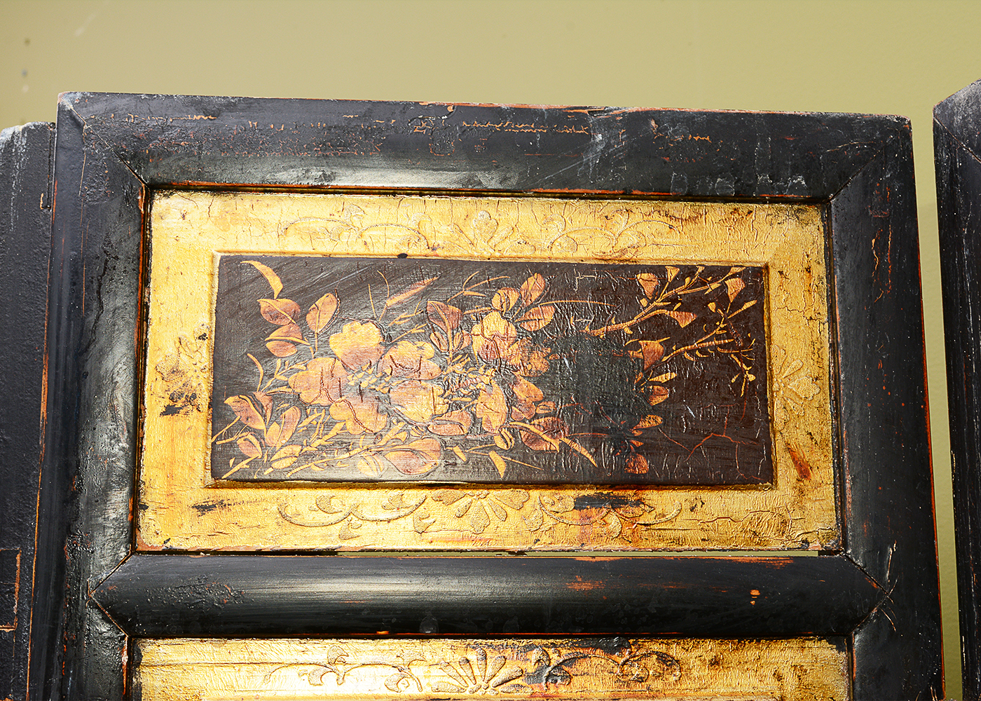Hand-Painted Japanese Seven-Panel Wooden Screen