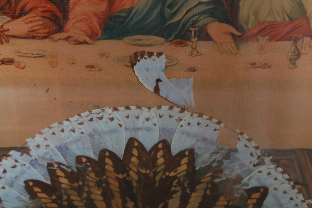 Antique Framed Lord's Supper Print with Butterfly Wings