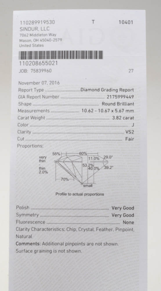 Loose 3.82 Carat Round Brilliant Cut Diamond