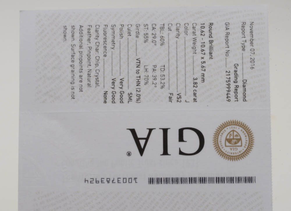 Loose 3.82 Carat Round Brilliant Cut Diamond