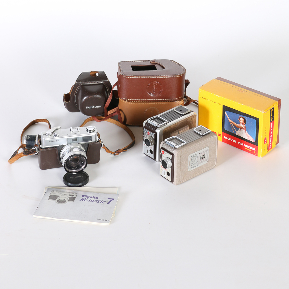 Pair of Kodak Brownie Cameras and Minolta Camera