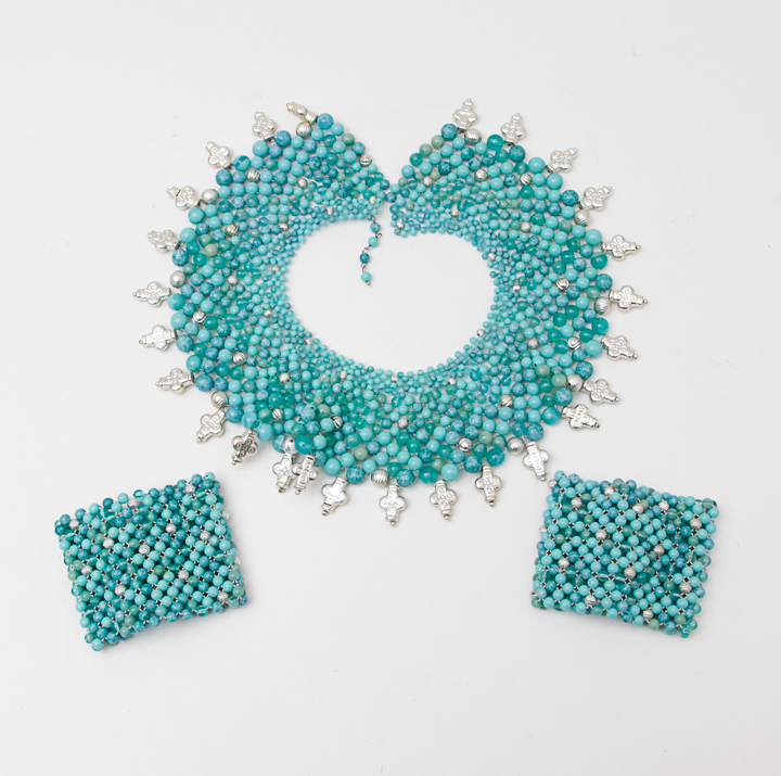Beaded Collar Bib Necklace and Matching Bracelets