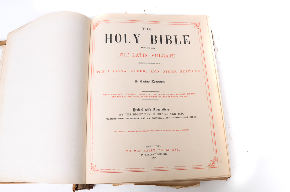 Antique 1878 Douay-Rheims Bible Published by Thomas Kelly