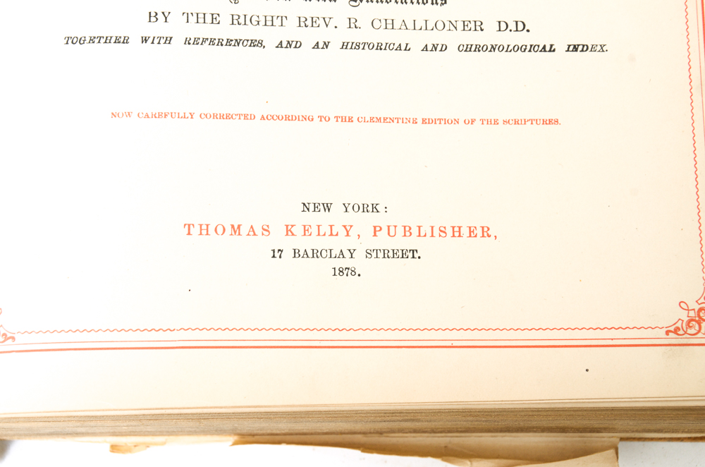 Antique 1878 Douay-Rheims Bible Published by Thomas Kelly
