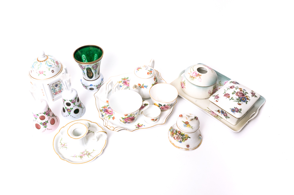 Assortment Of Porcelain Trinket Boxes, Bells And More