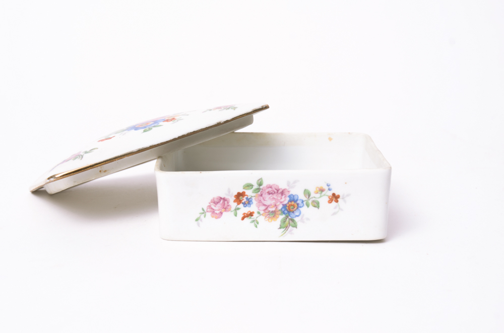 Assortment Of Porcelain Trinket Boxes, Bells And More