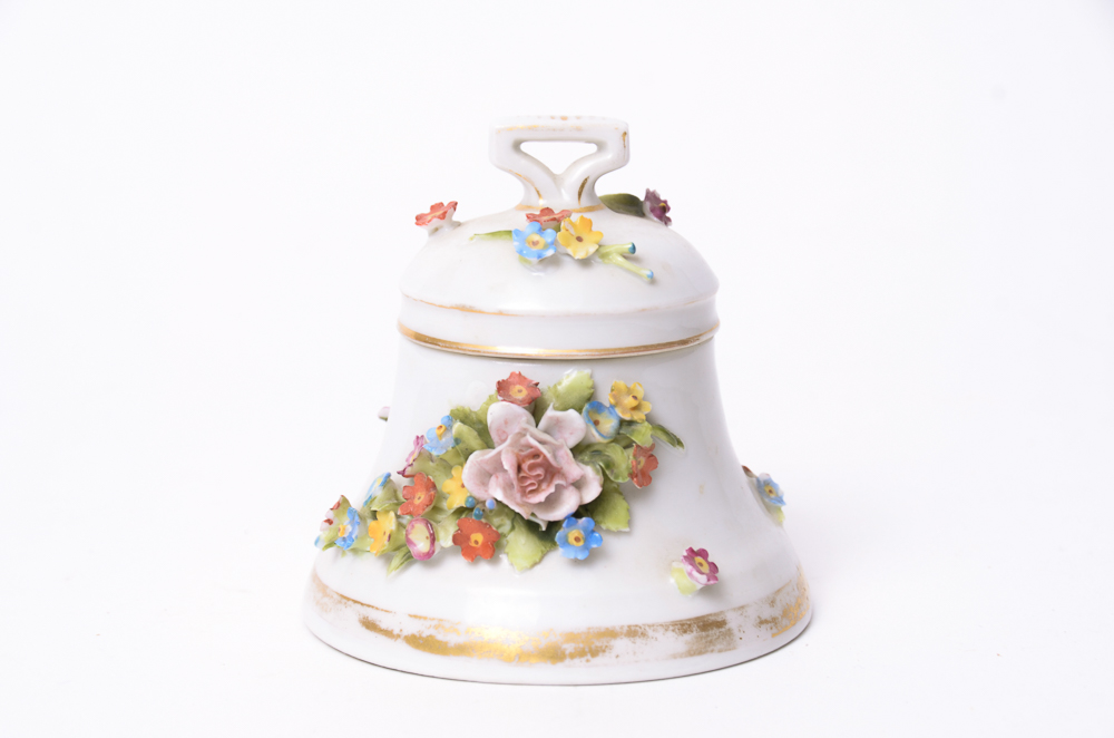 Assortment Of Porcelain Trinket Boxes, Bells And More