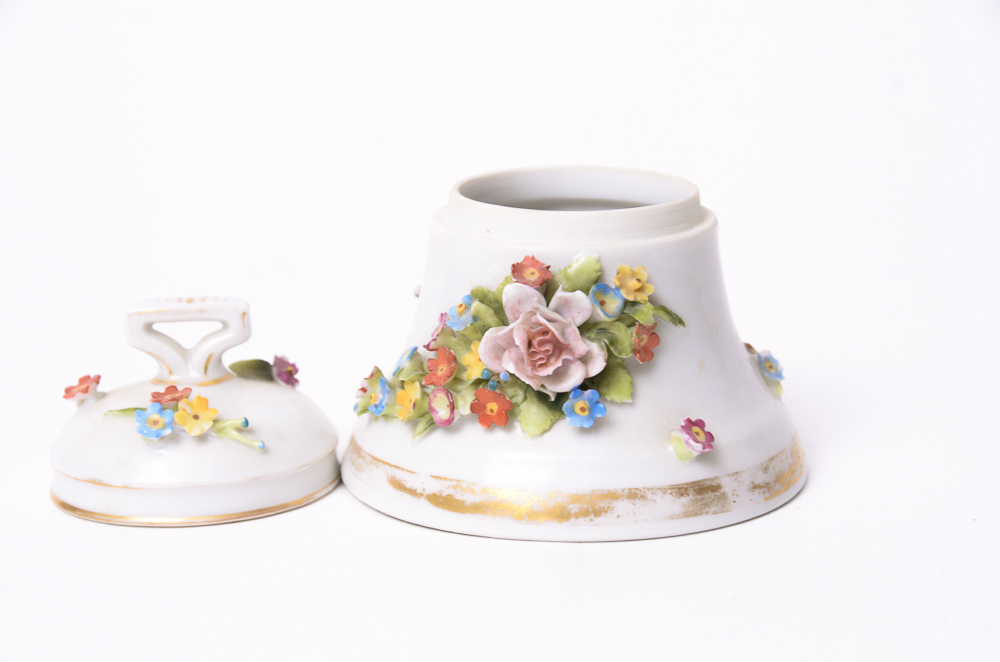 Assortment Of Porcelain Trinket Boxes, Bells And More