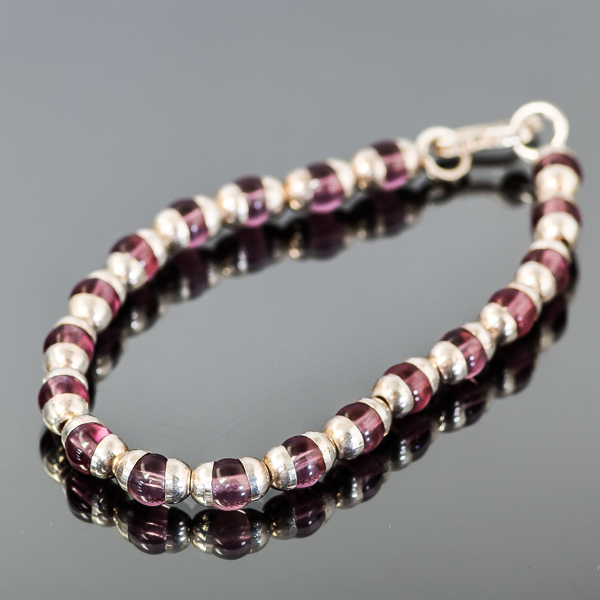 950 Silver and Purple Stone Beaded Bracelet