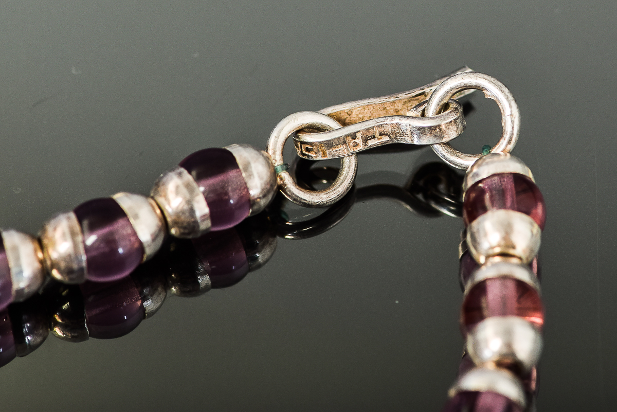 950 Silver and Purple Stone Beaded Bracelet