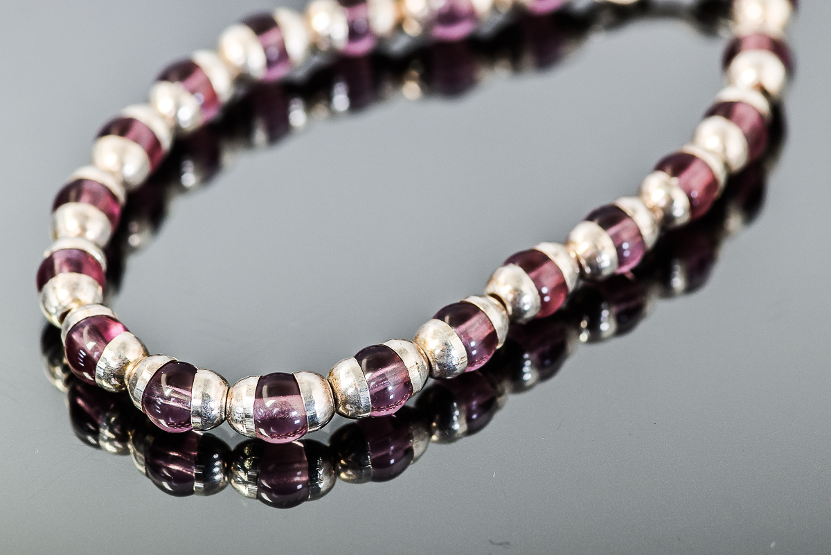 950 Silver and Purple Stone Beaded Bracelet