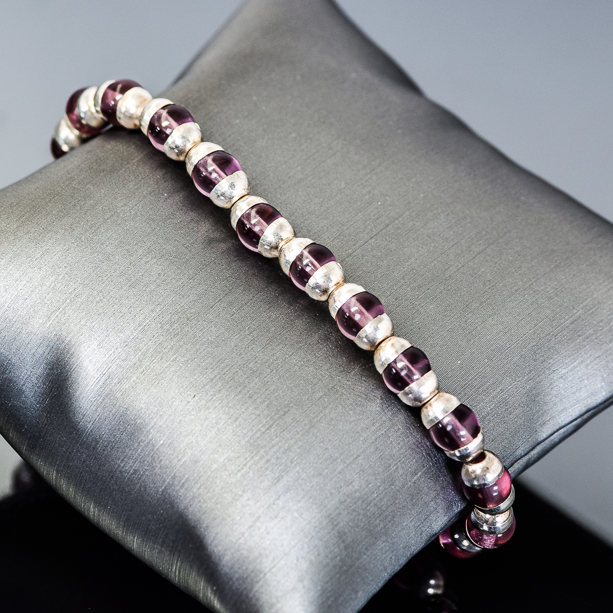 950 Silver and Purple Stone Beaded Bracelet