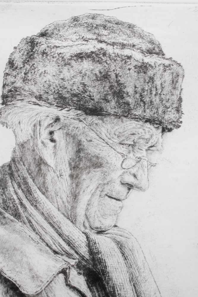 Paul Geissler Original Signed 1951 Etching of Man With Flowers