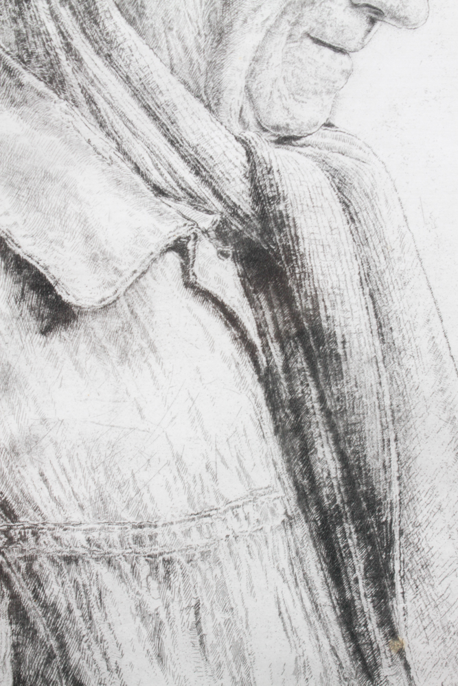 Paul Geissler Original Signed 1951 Etching of Man With Flowers