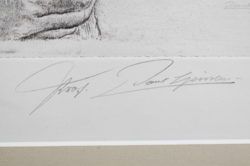 Paul Geissler Original Signed 1951 Etching of Man With Flowers