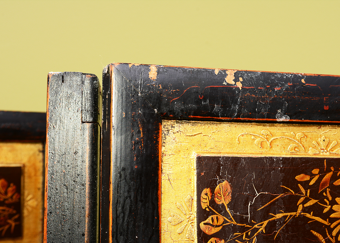 Hand-Painted Japanese Seven-Panel Wooden Screen