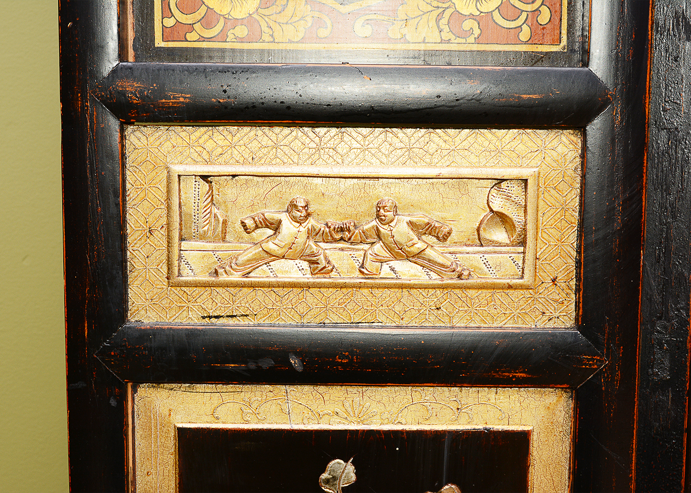 Hand-Painted Japanese Seven-Panel Wooden Screen