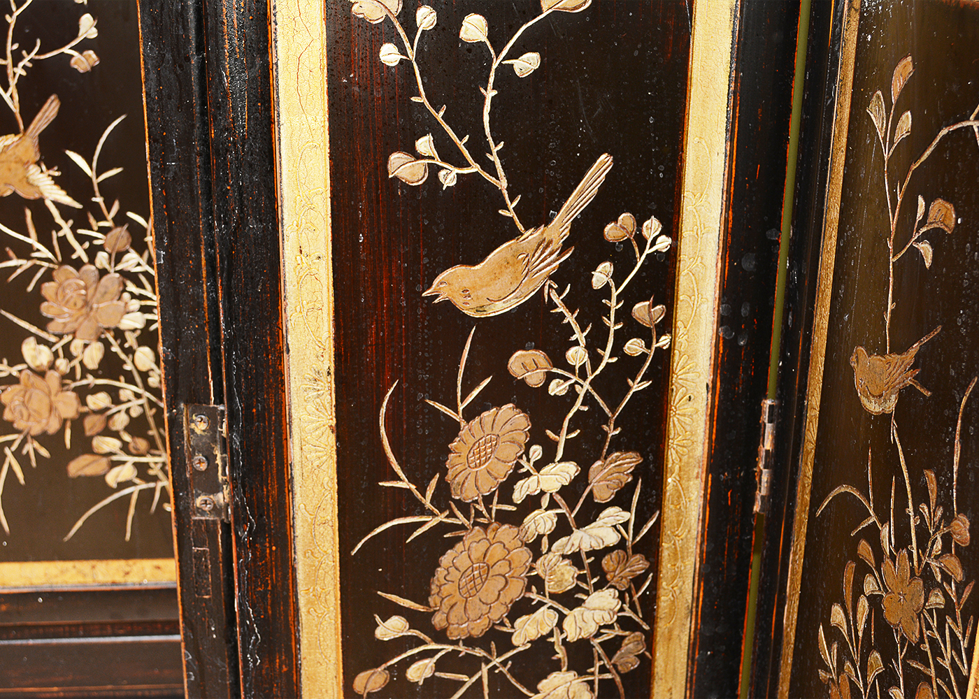 Hand-Painted Japanese Seven-Panel Wooden Screen