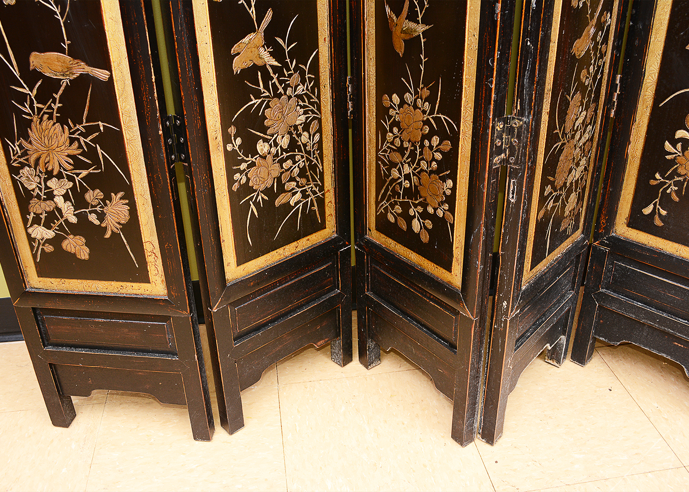 Hand-Painted Japanese Seven-Panel Wooden Screen