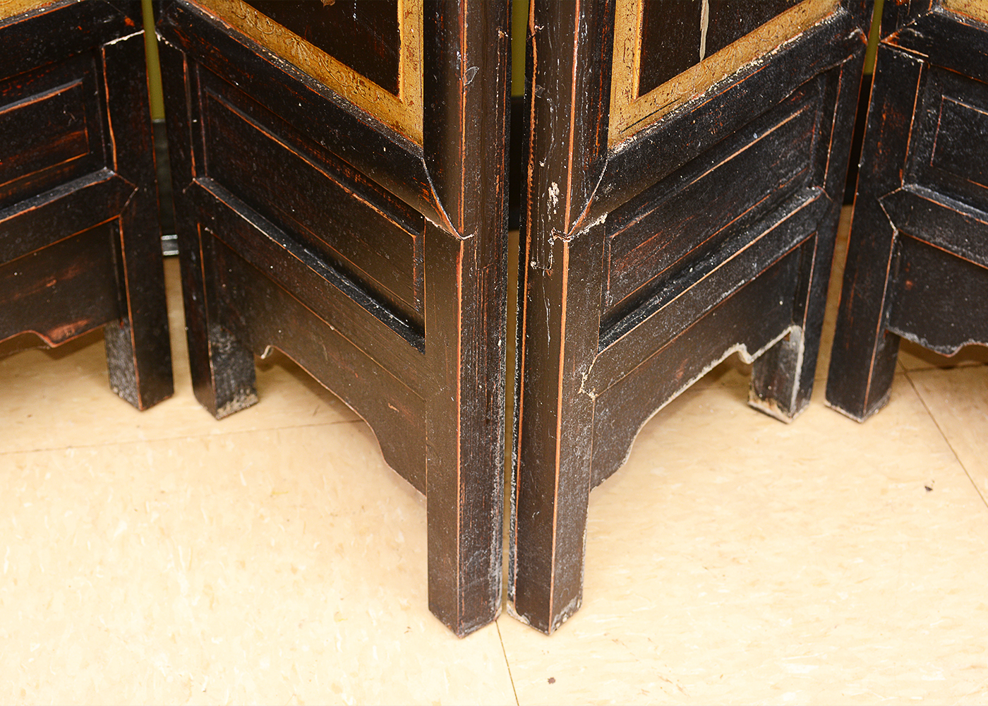 Hand-Painted Japanese Seven-Panel Wooden Screen