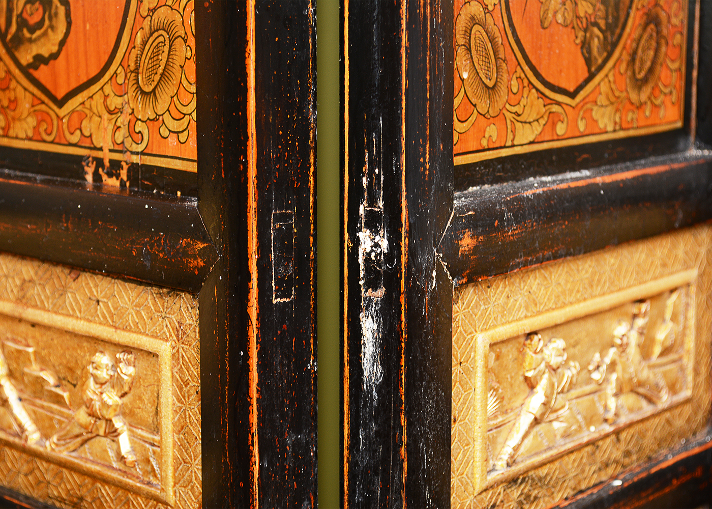 Hand-Painted Japanese Seven-Panel Wooden Screen