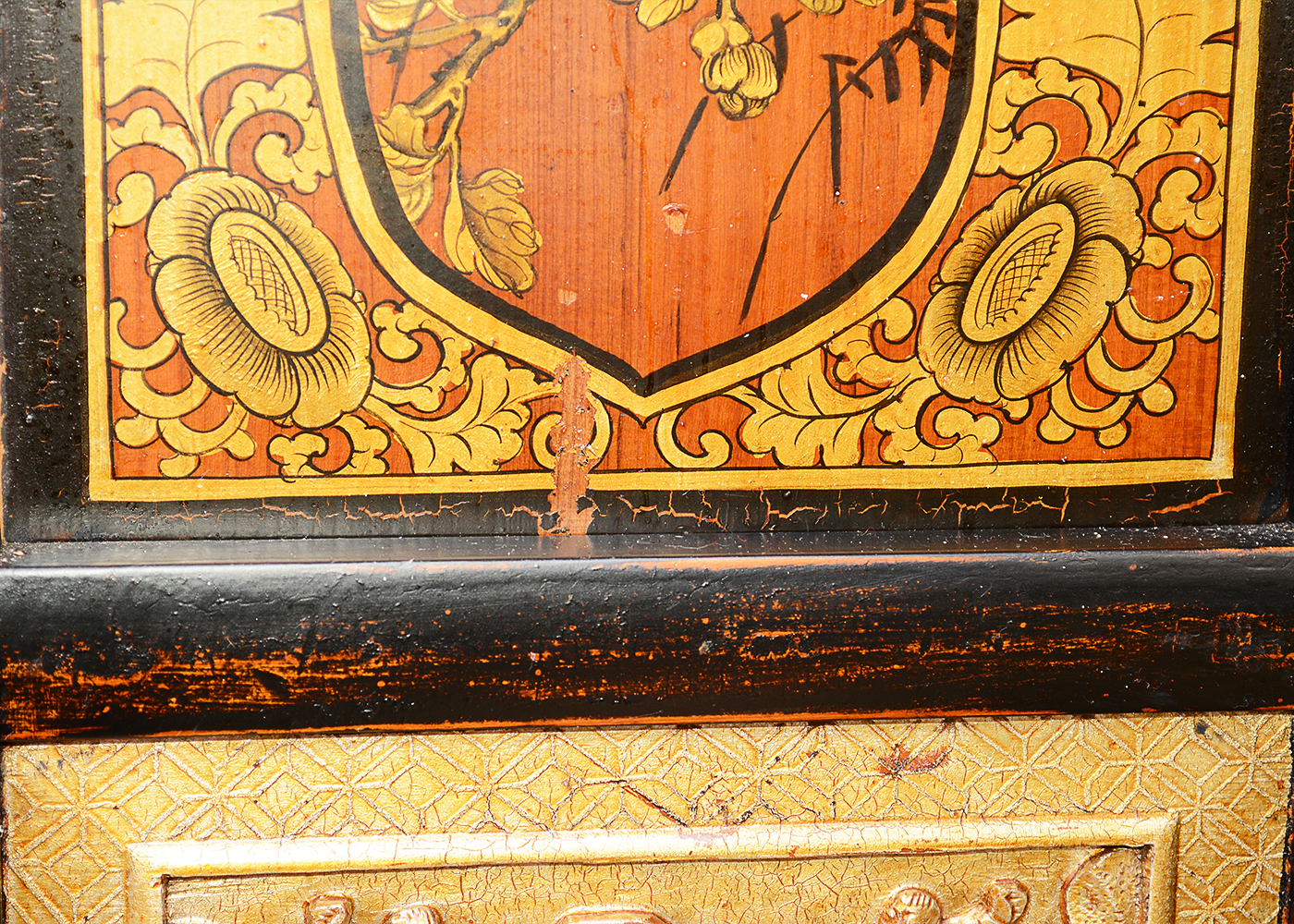 Hand-Painted Japanese Seven-Panel Wooden Screen