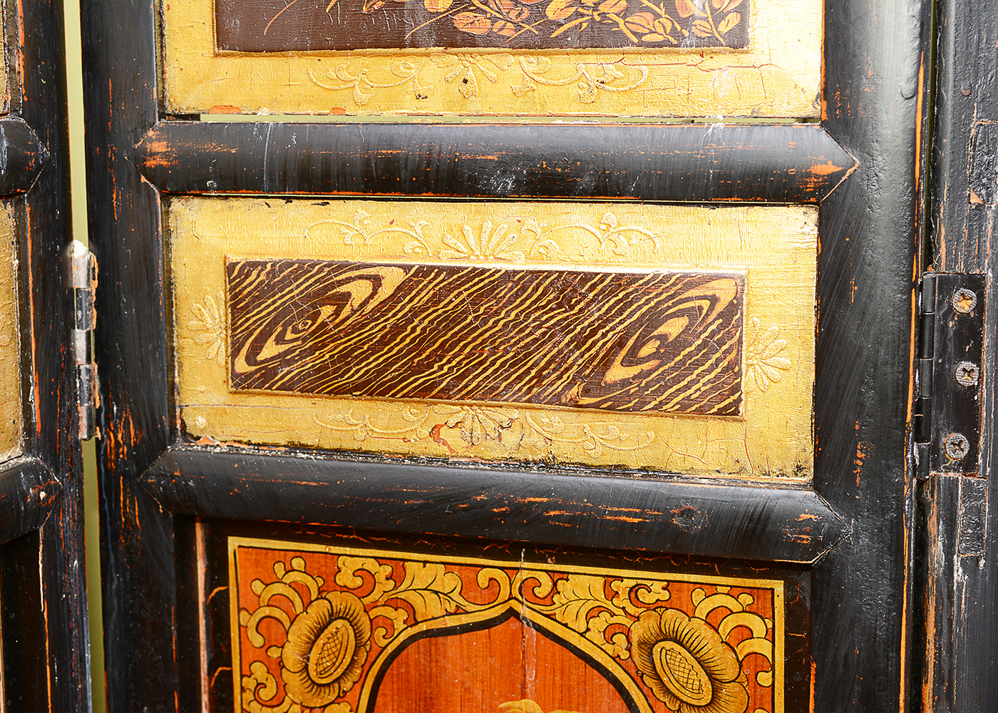 Hand-Painted Japanese Seven-Panel Wooden Screen