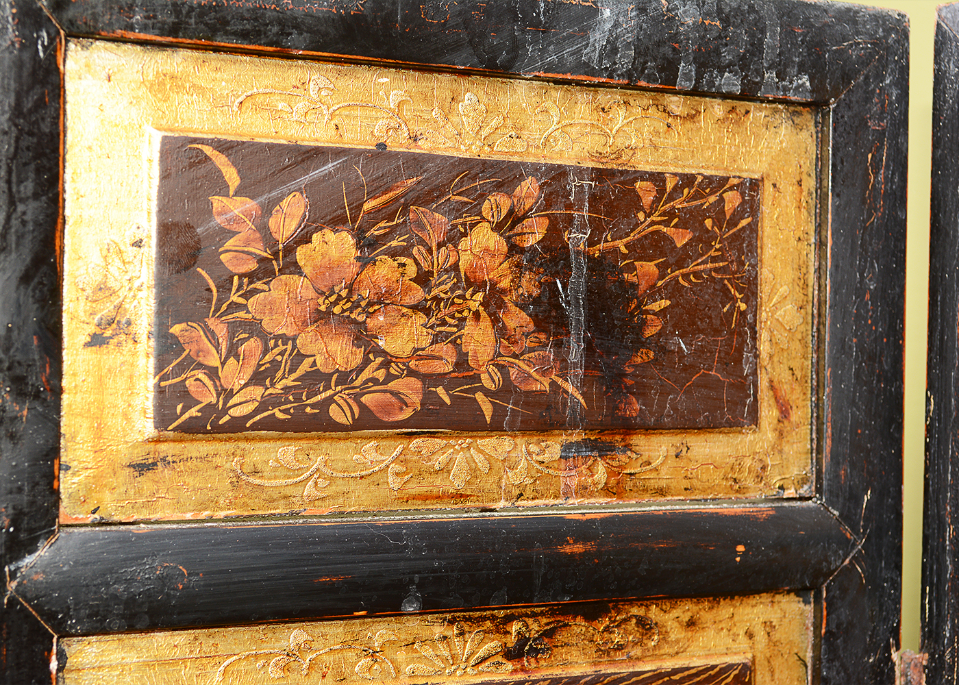Hand-Painted Japanese Seven-Panel Wooden Screen