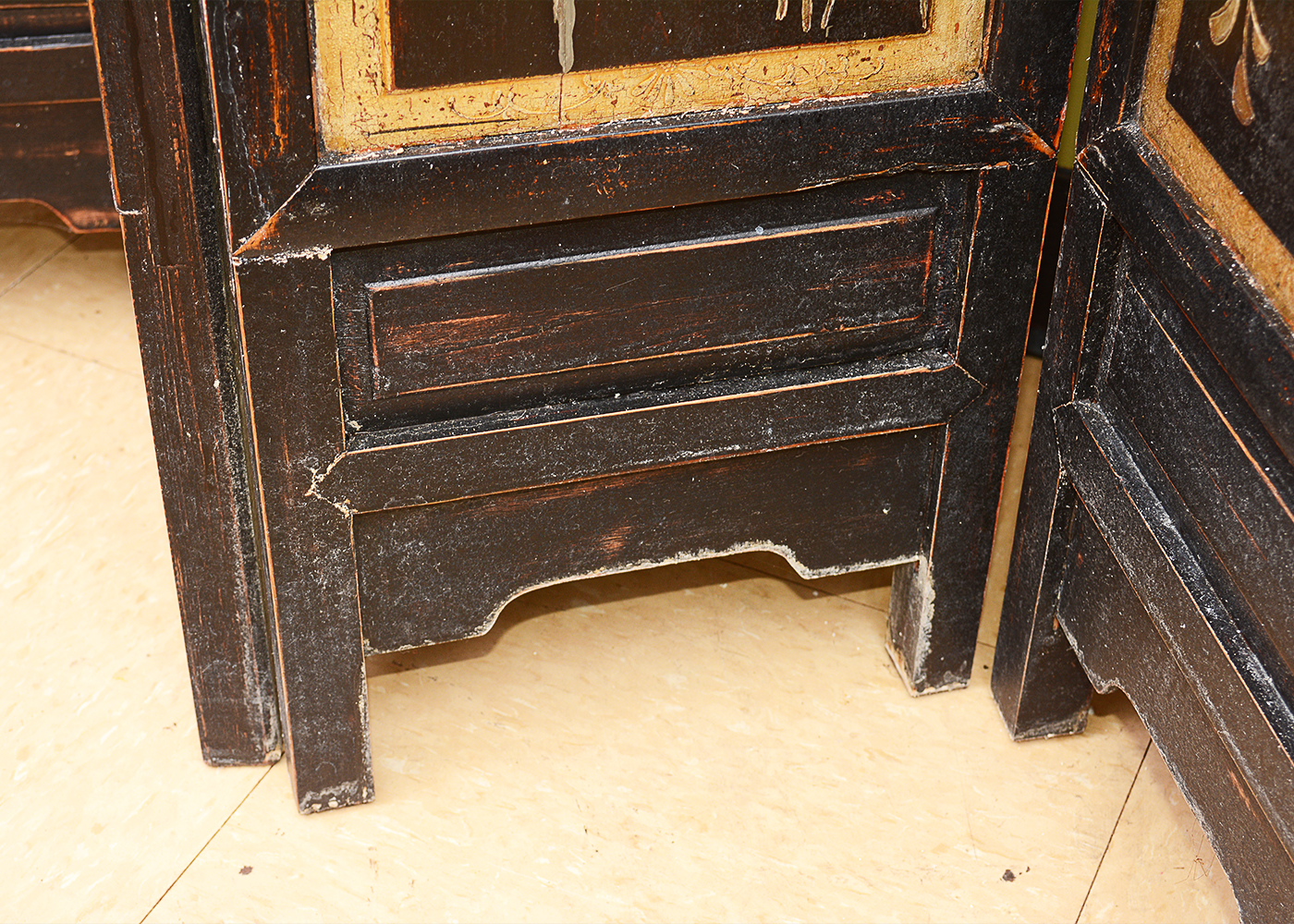 Hand-Painted Japanese Seven-Panel Wooden Screen